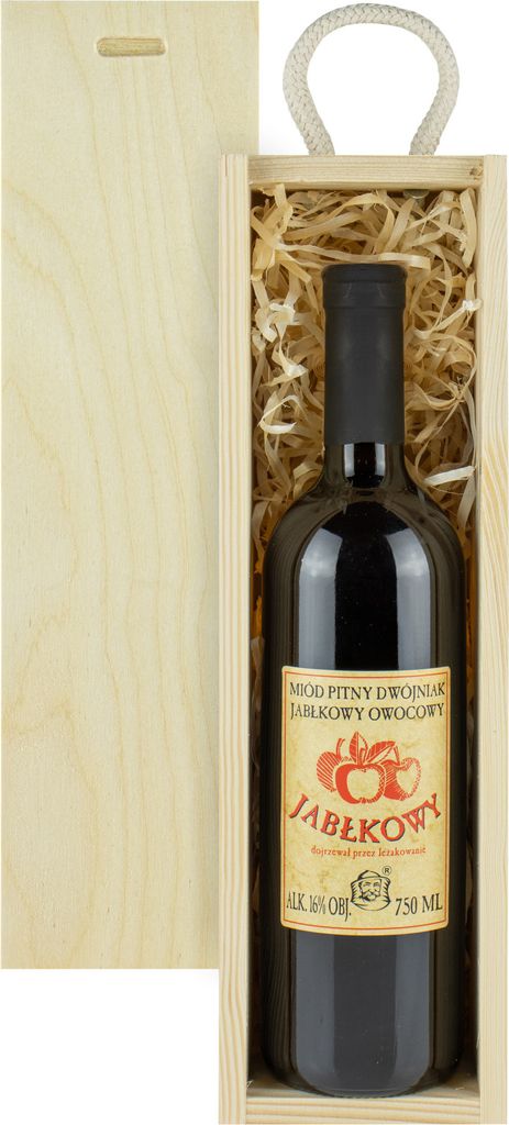 Met Dwójniak Jab³kowy - Halber Apfel Geschenkset in einer leichten Holzbox | 750ml | 16% Alkohol Metwein | Polnische Produktion