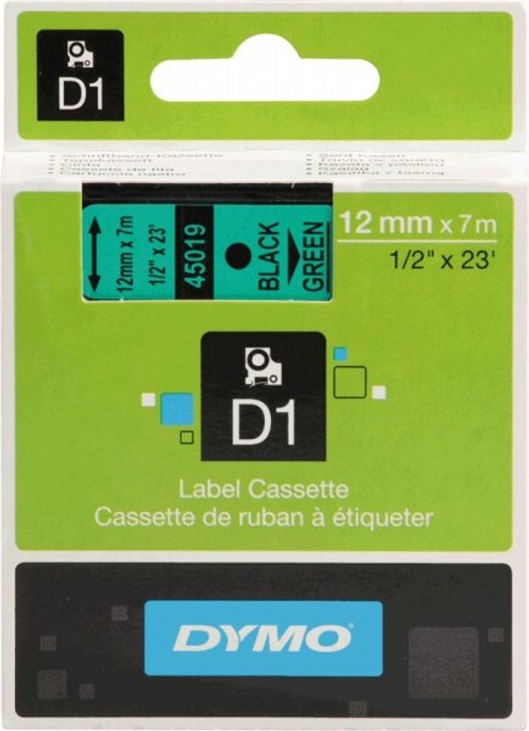 DYMO Schriftbandkassette, Schrift: schwarz, Grund: grün, Breite 12mm, 7m