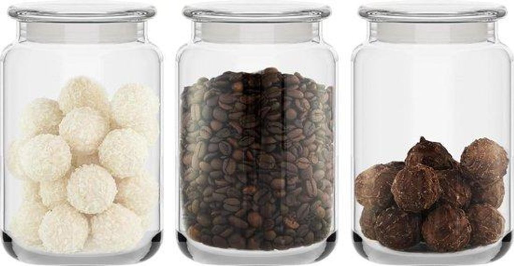 Glasbehälter-Set aus 3 Stücken - 1000 ml Fassungsvermögen - Tee-Getreide-Kaffee-Bohnen-Spice-Gläser