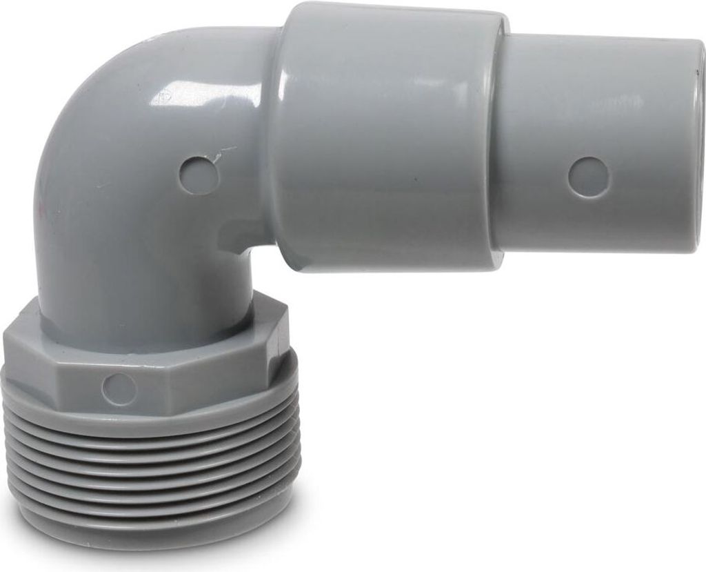 90° Winkeldruckschlauchtülle grau AG 11/2 Zoll x 38/32 mm