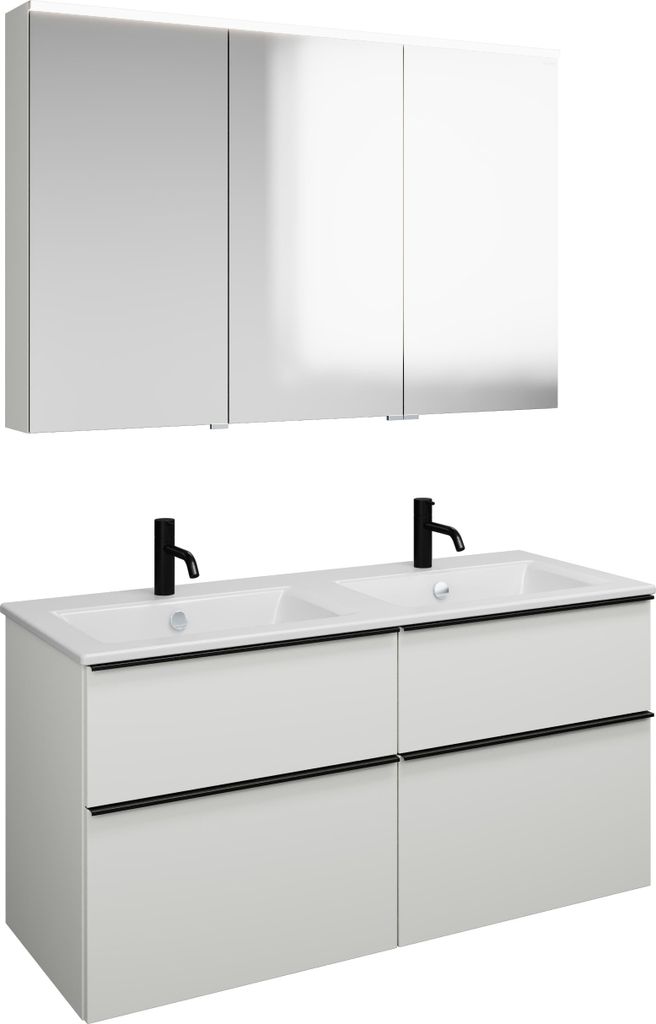 burgbad Eqio Set, bestehend aus Spiegelschrank links, Keramik-Doppelwaschtisch Slim und Waschtischunterschrank, Breite 1220mm, SHCR122RF2009C0001G0252
