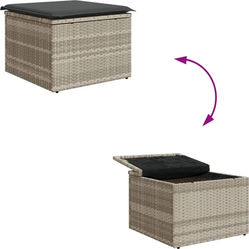 Sgabello da giardino con cuscino grigio chiaro 55x55x37 cm in poly rattan - 7