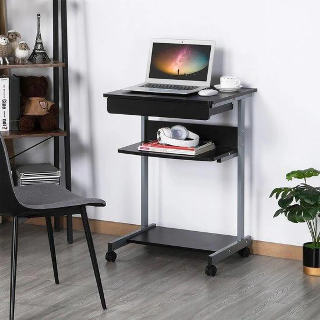 Plan de travail informatique Elysium table de bureau noire sur roues