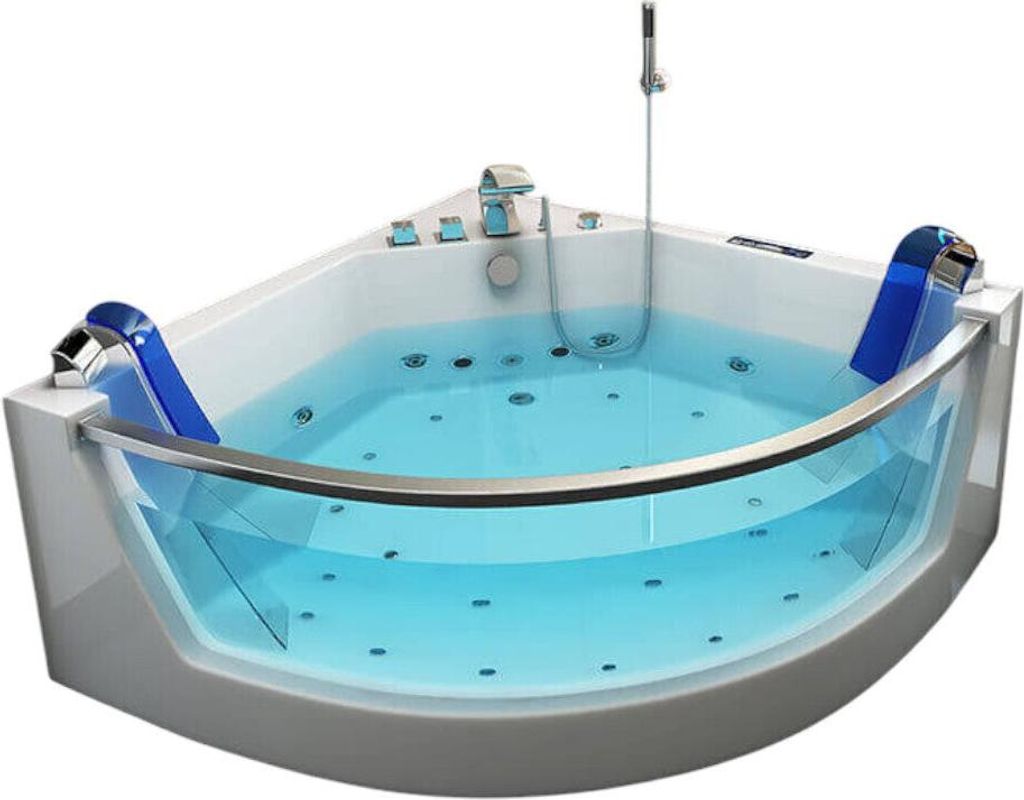 XXL Luxus LED Whirlpool Badewanne 140x140 cm +17 Jets+Heizung +Ozon+ Radio