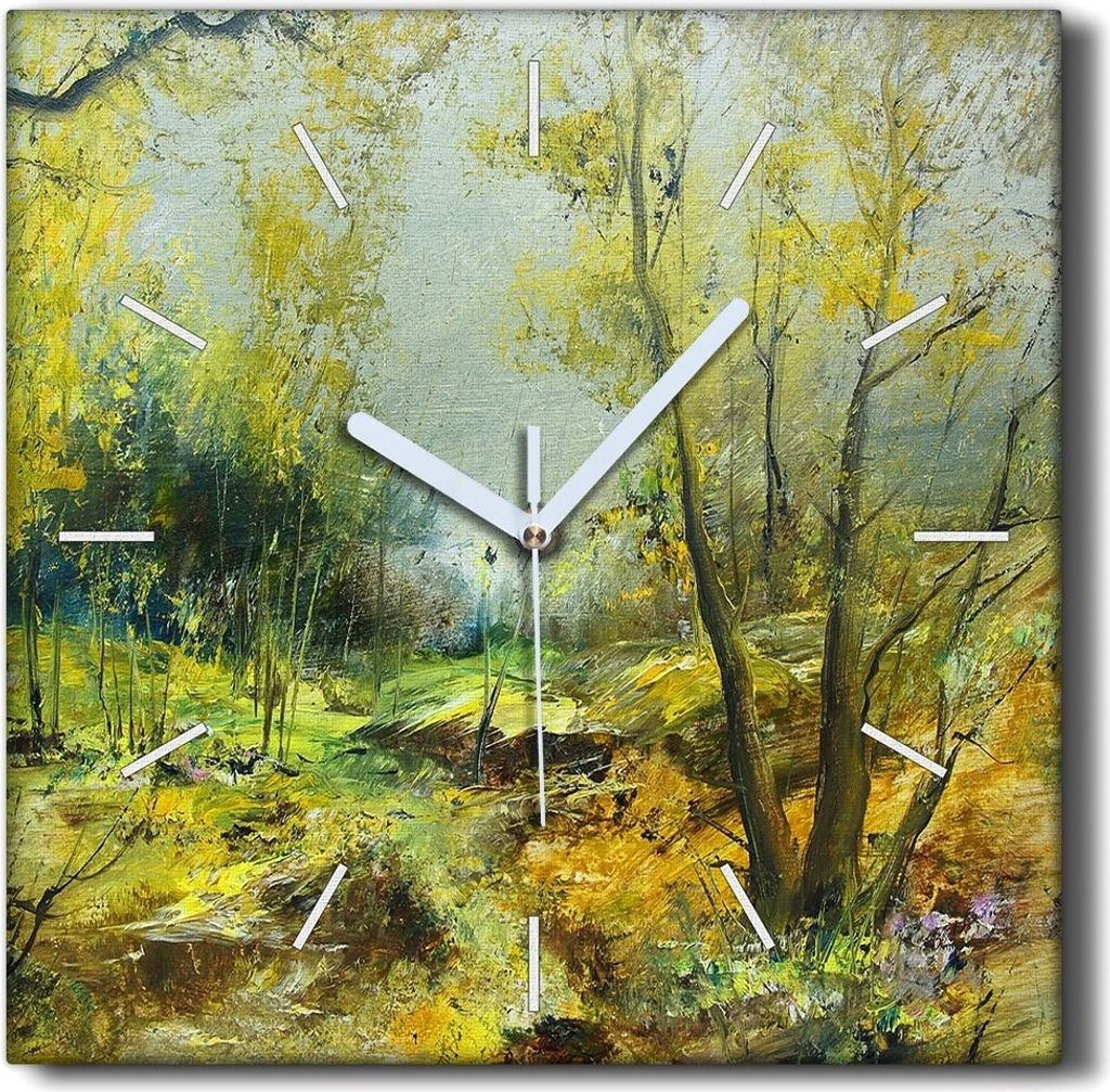 Coloray Hodiny Unikátní 30x30 cm Tiché hodiny Pro obývací pokoj a kuchyň Nástěnné hodiny Plátno Černé ručičky hodin - Cesta do lesa