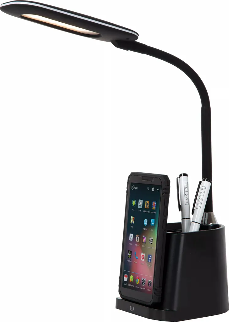 Lampe Penny Lucide LED noire - Chargeur induction intégré et organiseur