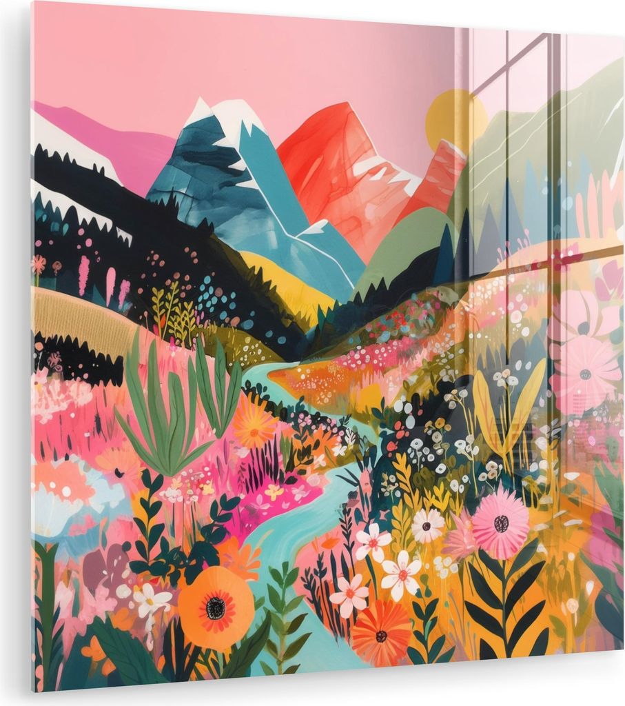 MuchoWow Glasbilder - Bilder auf Wandbild - Foto auf Glas Fluss - Tiefe - Blumen 30x30 cm Wanddekoration aus Glas - Acrylglasbild - Acrylbilder