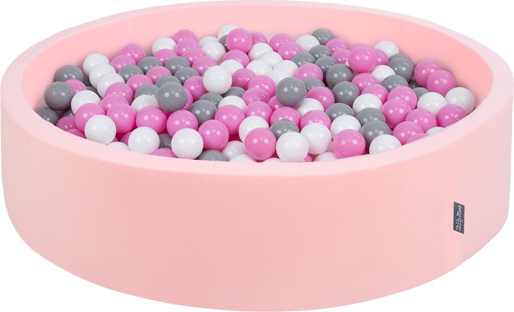 KiddyMoon Bällebad Kinder groß 120x30cm mit 200 Bunte Bälle ∅7cm - Baby Spielzeug ab 8 Monate - Plastikbälle für Bällebad Baby Zimmer - Rosa