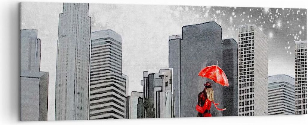 Bild auf Leinwand - Leinwandbild - Stadt Haus Straße - 140x50cm - Wand Bild - Wanddeko - Wandbilder - Leinwanddruck - Bilder - Kunstdruck - Wandde...