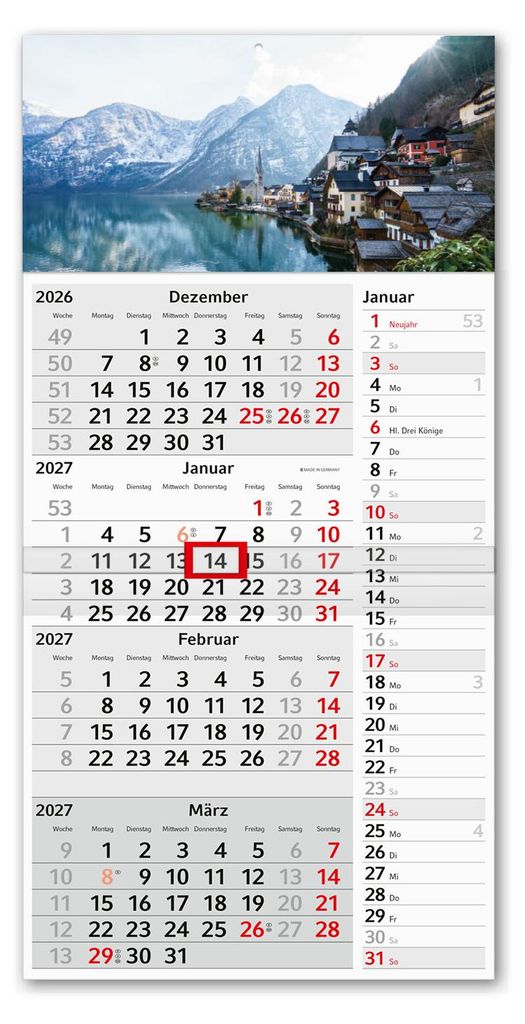Timr 4-Monatskalender Streifenkalender 2027 - 60cm Motiv Produktbild 