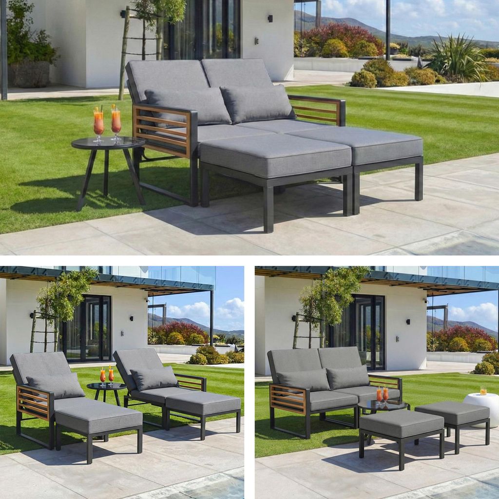 Gartensofa 2-in-1 Outdoor Loungsofa verstelbar mit 11cm Produktbild 