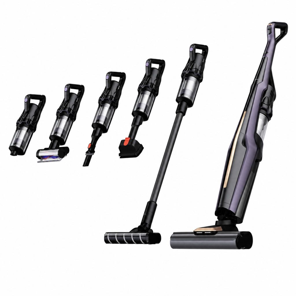 Nass-Trocken-Akkusauger 6-in-1 Akku Staubsauger Kabellos 30KPa Saug Wisch Bodenstaubsauger beutellos, LED Grünlicht 180° Bodenbürste Selbstreini...