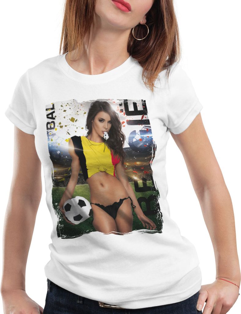 style3 EM 2021 2022 Soccer Girl Deutschland Damen T-Shirt Fußball Trikot Germany Weiss, Größe:M, Land:Belgien