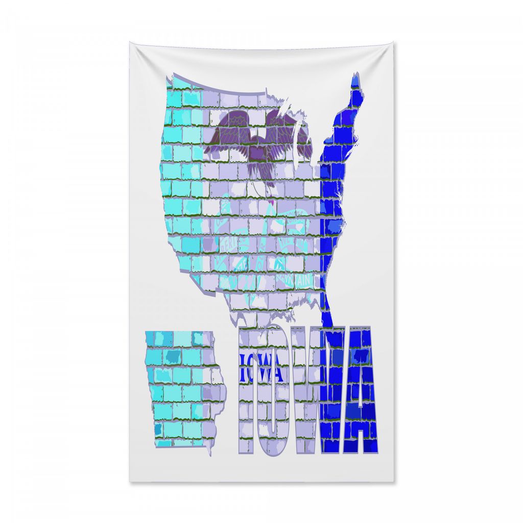Abakuhaus Iowa State Wandteppich und Tagesdecke, Iowa Karte auf einer Backsteinmauer aus Weiches Mikrofaser Stoff Kein Verblassen Klare Farben Wasc...