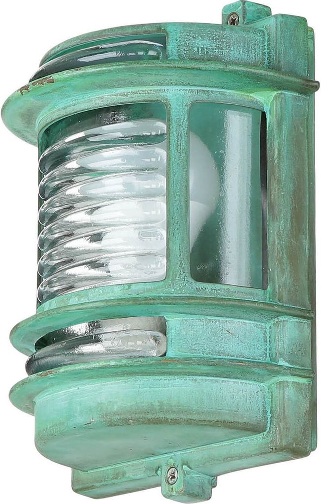 Außenlampe Wand Grün antik IP64 Echt-Messing Glas E27 H: 22 cm Eingang Garten Wandleuchte