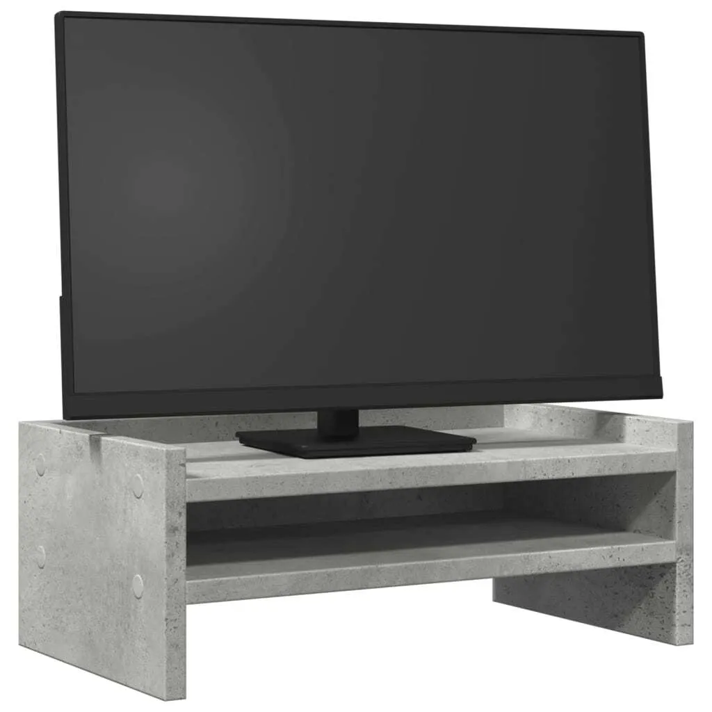 Support Moniteur Gris Béton 42 cm - Finition Bois Composite Durable