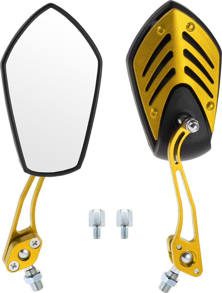 Motorrad-Rückspiegel Lenkerenden-Seitenspiegel Halterung aus Aluminiumlegierung Kunststoff Schwarz Goldton Einstellbar M8/M10 Polygonform