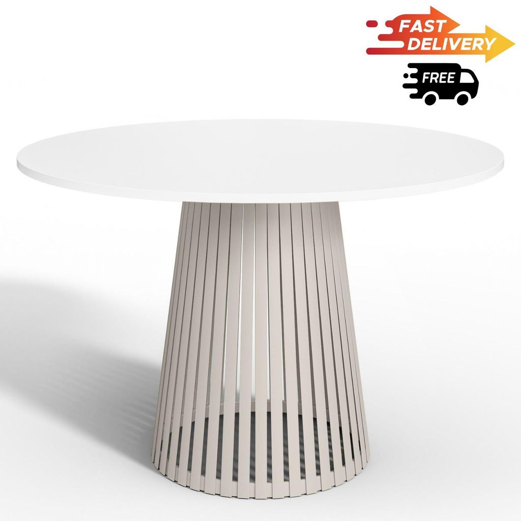 Runder Esstisch Viero – Weißer Tisch mit kaschmirfarbigem Metallgestell, Ø90 cm