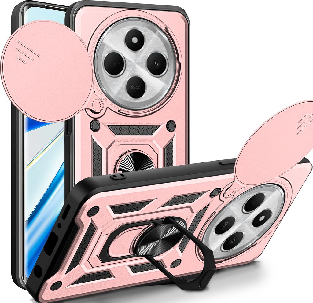 Outdoor Panzer Hülle für Xiaomi Redmi 14C / Poco C75 – Kameraschutz, Ringhalter & Stoßfest Roségold