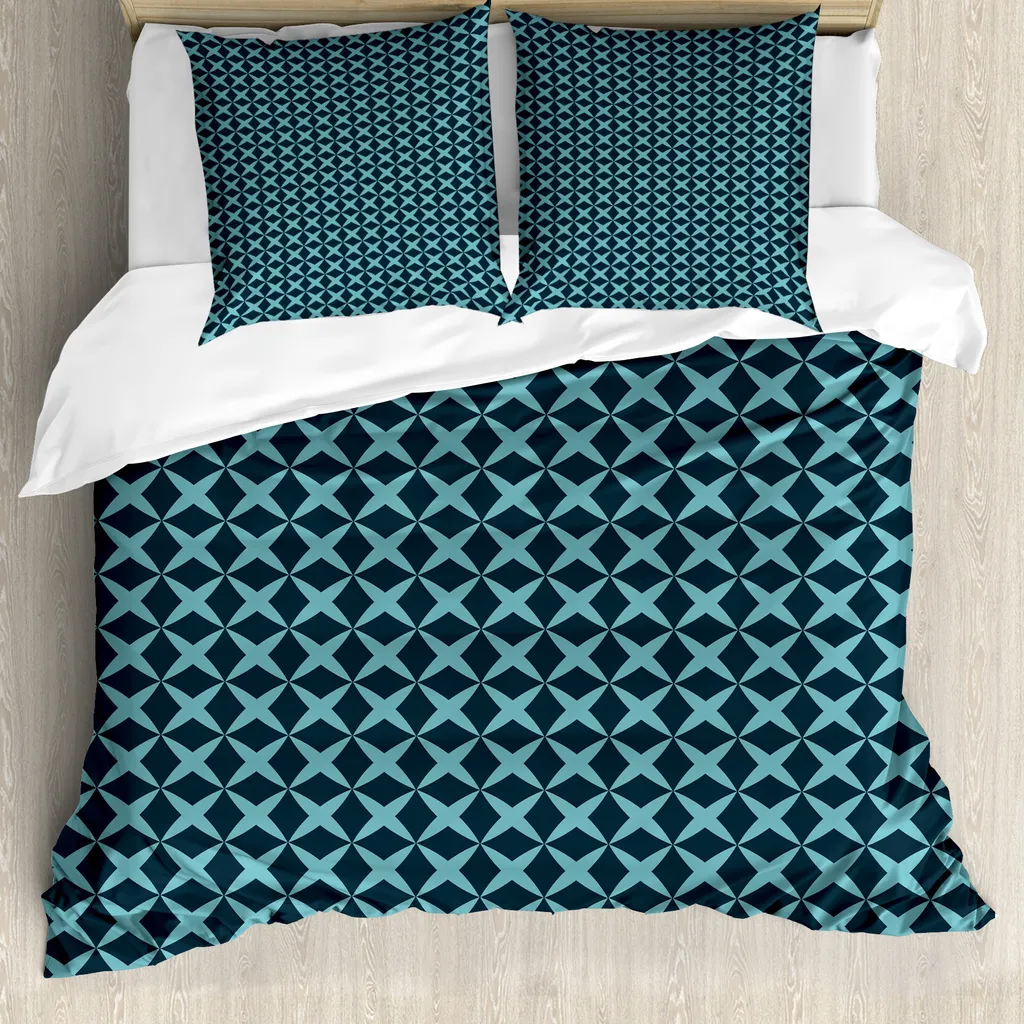 ABAKUHAUS Copripiumino blu, linee incrociate spesse, antiacaro, adatto a chi soffre di allergie, con federe, 155 cm x 220 cm - 80 x 80 cm, blu ardesia e azzurro