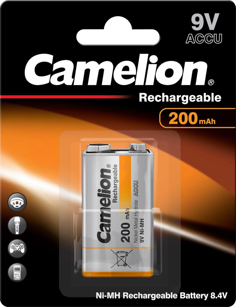 Camelion NH-9V200BP1, Wiederaufladbarer Akku, 9V, Nickel-Metallhydrid (NiMH), 9 V, 1 Stück(e), 200 mAh