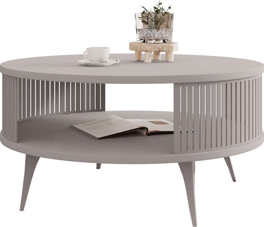 MIRJAN24 Couchtisch Roenni Cashmere, Wohnzimmer Kaffeetisch, Beine und Seiten aus Stahl (Farbe: Cashmere / Cashmere)