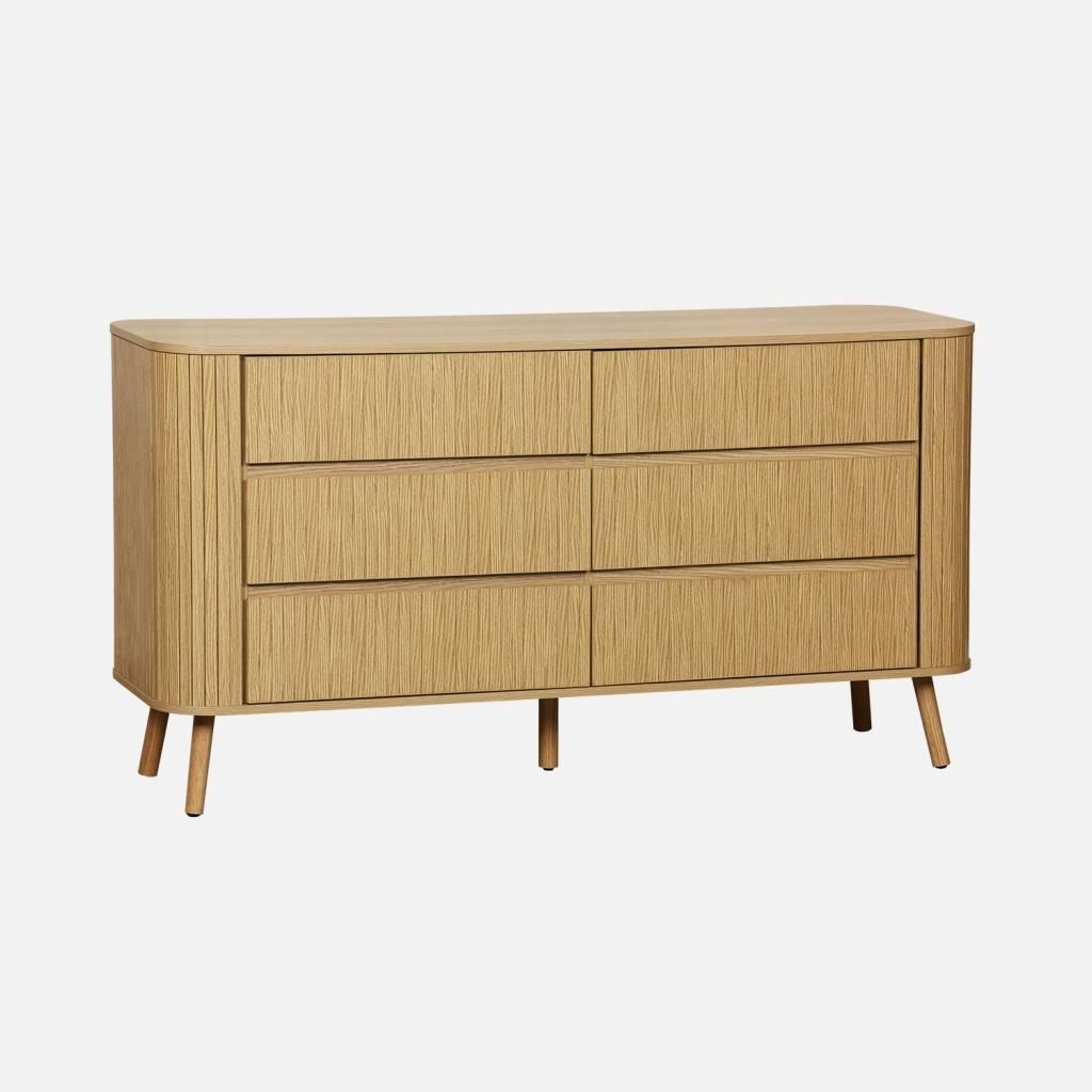 sweeek - Kommode mit 6 Schubladen, geriffelter Holzlook - Produktbild 