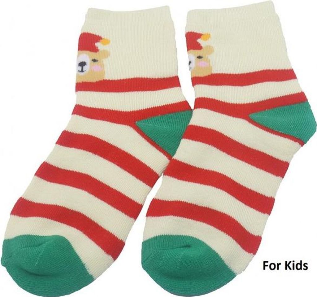Weihnachtssocken für Kinder gestreift mit Weihnachtsbär - Größe 33-38