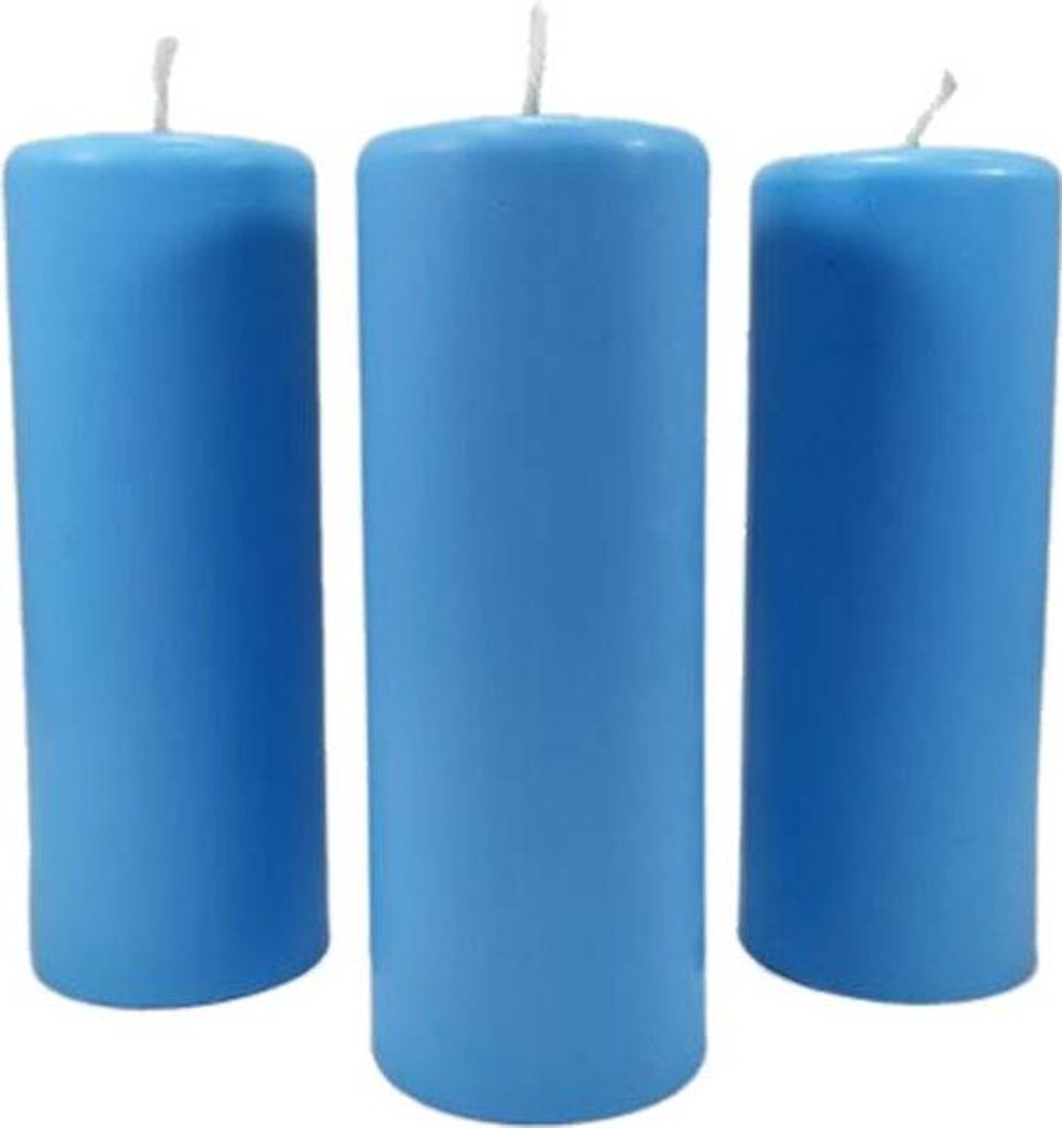 3x Stumpenkerze Rustikal Höhe 95mm Ø34mm Paraffinwachs Tropfkerze Hellblau 36357