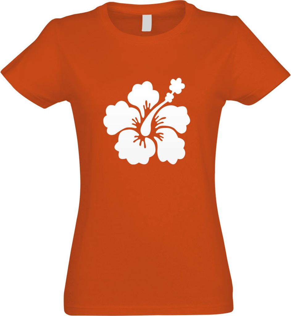 Kiwistar - T-Shirt tailliert - Damen - orange - Hibiskus Blüte - mit Motiv Bedruckt - Funshirt Design - Sport - Freizeit - Damen - XL