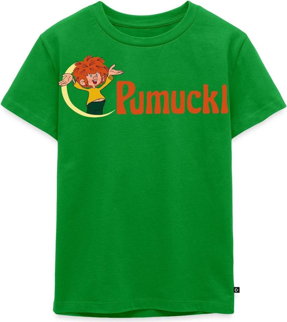 Spreadshirt Pumuckl Mit Frecher Pose Und Logo Schriftzug Kinder Premium T-Shirt, 110/116 (4 Jahre), Grün