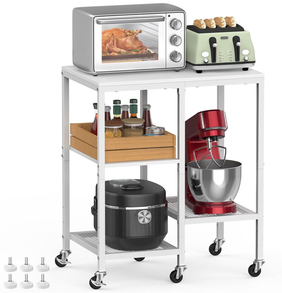 Mikrowellenwagen, Mikrowellenständer auf Rollen, Kaffeetisch, mobiles Backregal mit 4 Ebenen, Aufbewahrungsregal für Kleingeräte, Beistelltisch ...