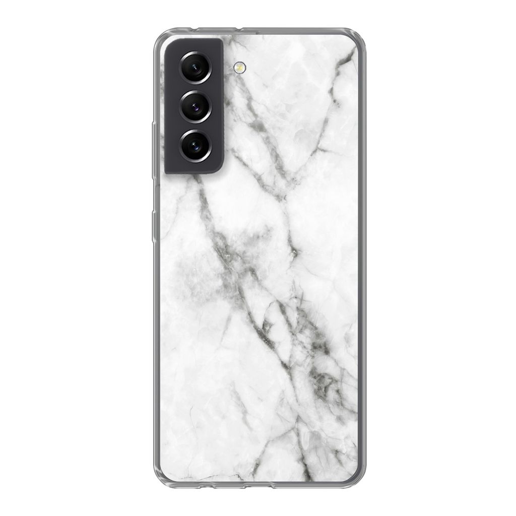 MuchoWow Handyhülle Schutzhülle Hülle für Samsung Galaxy S21 FE Marmor - Luxus - Weiß Silikon Softcase Handy Hülle - Mobiltelefonhülle