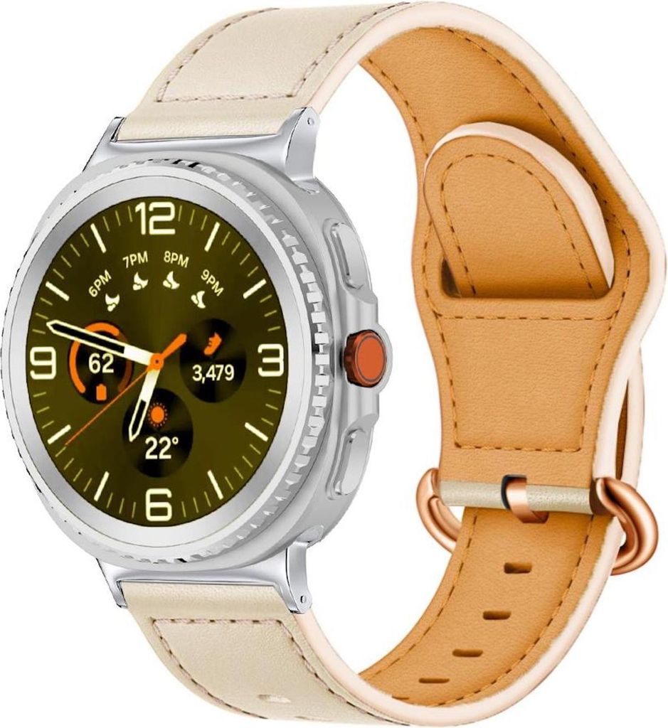 Für Samsung Galaxy Watch 8 / 8 Classic Echt Leder Armband mit Dornschließe Beige