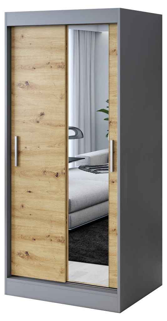 Kleiderschrank mit Spiegel - 90x200cm - Anthrazit Matt & Produktbild 