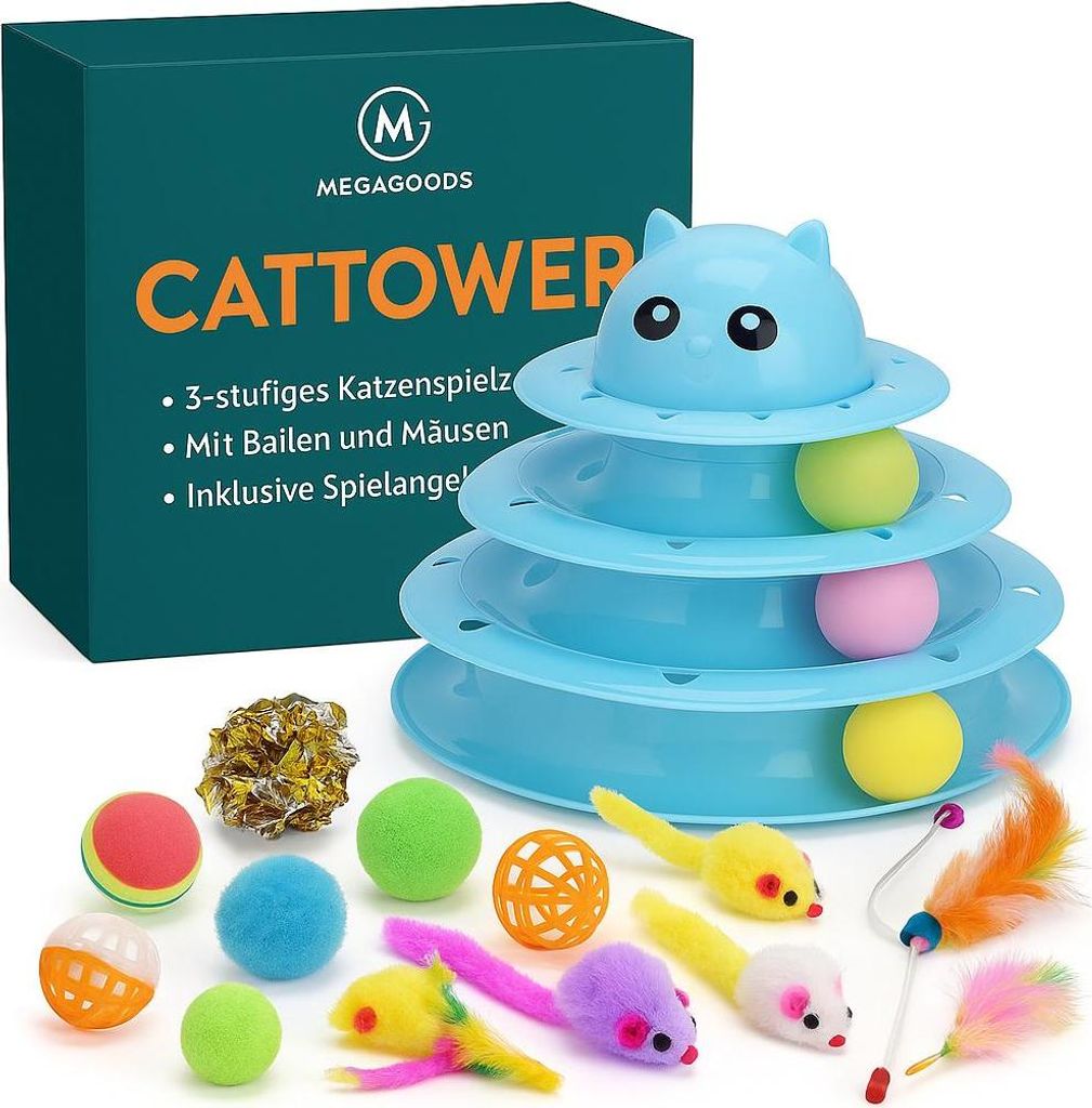 Katzenspielzeug Set 14-teilig mit Federangel Ball Maus Glöckchen DE.
