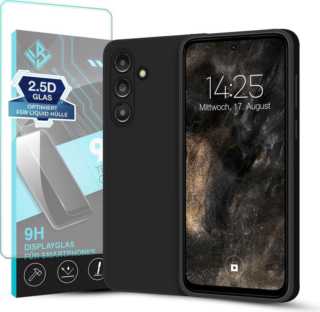 Hülle für Samsung Galaxy S23+ mit 9H Displayglas Displayschutz Plus Case Cover Bumper Silikon Softgrip Schutzhülle Farbe: Schwarz