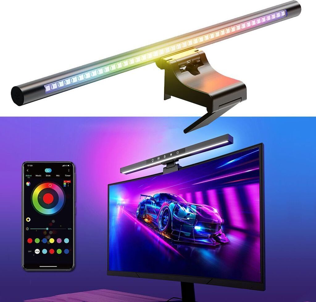 Led Monitor Lampe Led Schreibtischlampe Dimmbar, Büro Lampe Monitor Light Bar Bürolampe WIFI Bildschirmlampe Klemmleuchte Für Monitor Bildschirm