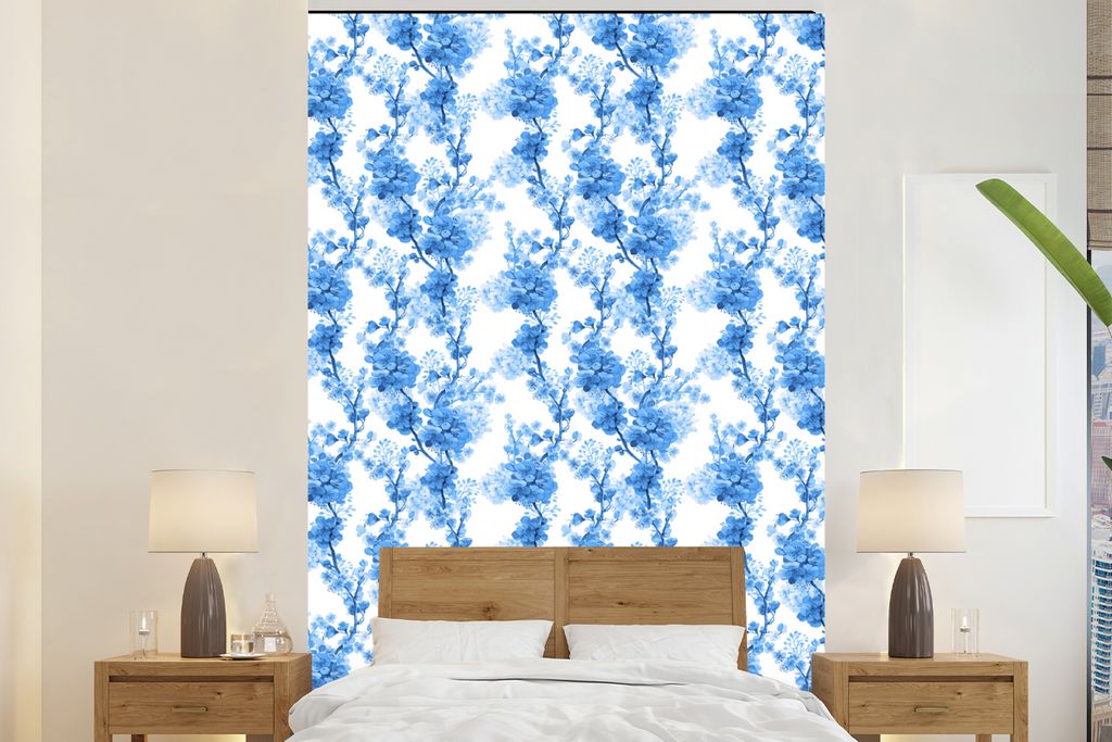 MuchoWow Fototapete für Wohnzimmer oder Schlafzimmer Wandtapete Vinyl Motivtapete Blumen - Blüte - Pflanzen - Blau - 180x280 cm - Wallpaper