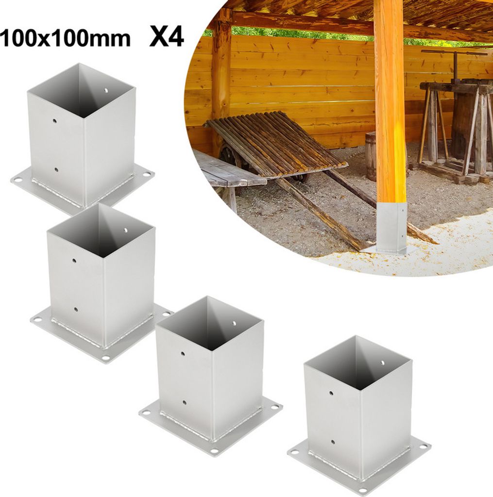 TolleTour 4x Aufschraubhülse 100x100mm Pfostenträger Einschlaghülse Einschlagbodenhülse Bodenhülse