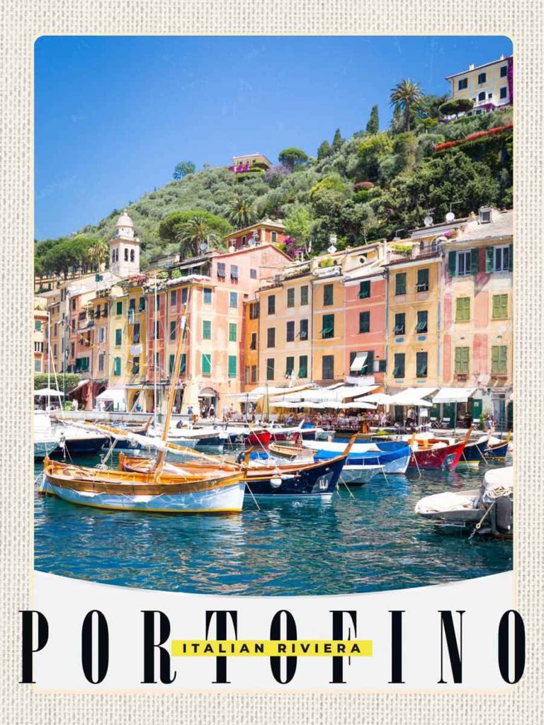 vianmo Holzschild 40x30 cm Portofino Italien Riviera Meer Bildmotiv Reisemotiv Europa