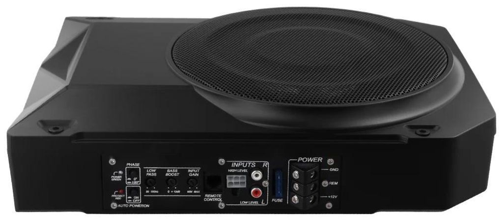 Auto Subwoofer - Aktiver Untersitz Subwoofer - 25 cm Ultra Slim - 1000 W - 12 V Marine Bassbox - schwarz