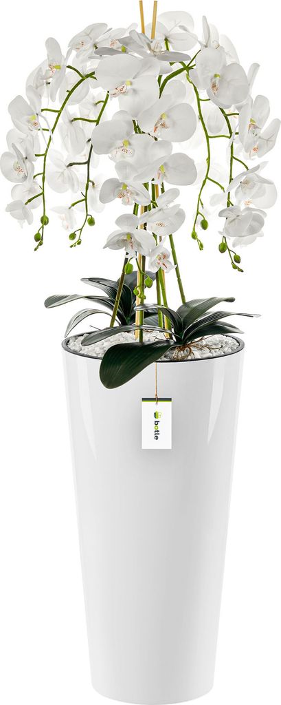 Bílá umělá orchidej kaskádovitá kytice v bílém květináči H Obrázek produktu 