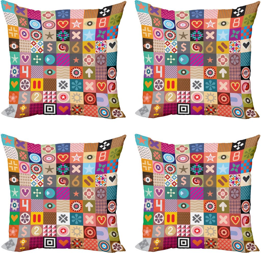 ABAKUHAUS Collage Kissenbezug Set (4 Stück), Multi Patterned Squares, Moderner Doppelseitiger Digitaldruck, 50 cm x 50 cm, Mehrfarbig
