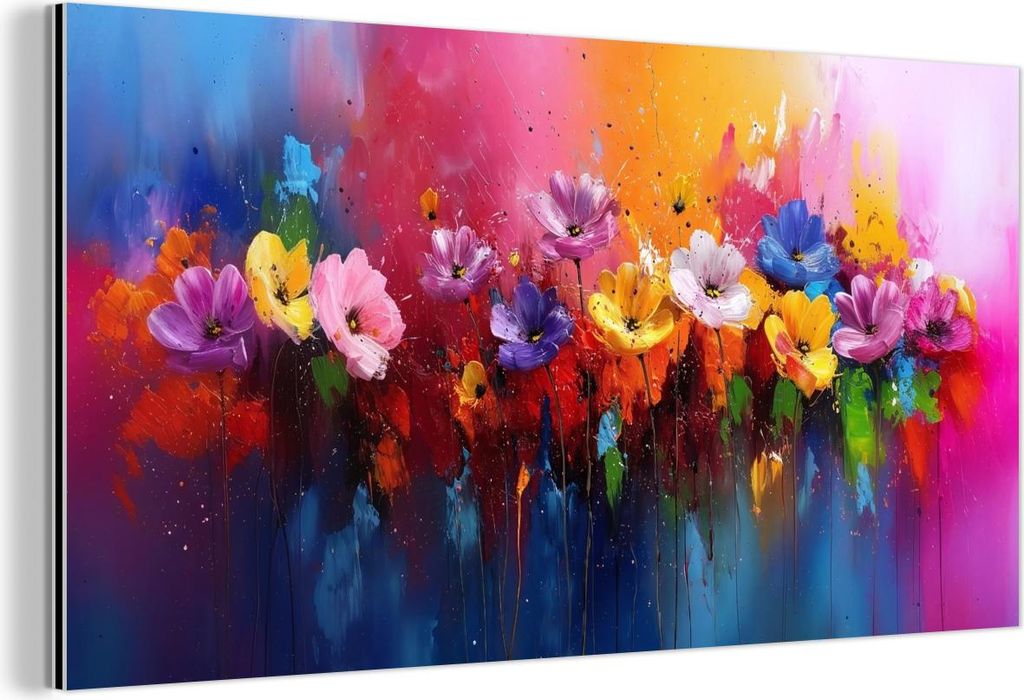 MuchoWow Wanddekoration Metall Metallbild Wandkunst 80x40 cm Fantasie-Blumen - Malen - Verspielt MuchoWow Aluminium Gemälde - Wanddekoration - Alu...