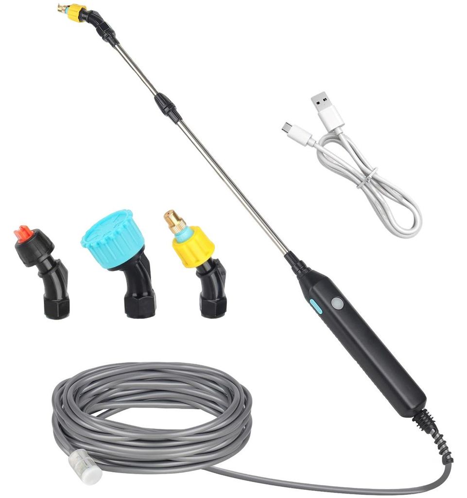 Akku Drucksprüher 3,7V elektrisch – Pflanzensprüher mit 3 Düsen & 3m Schlauch | Wiederaufladbarer Sprühstab tragbar