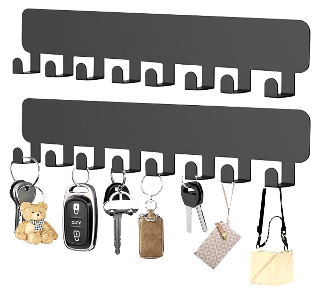 2 Stück Schlüsselbrett mit 8 Haken, Selbstklebende Schlüsselhaken zur Wandmontage, Schlüsselorganizer für die Wand, Schlüsselhalter für Wand...