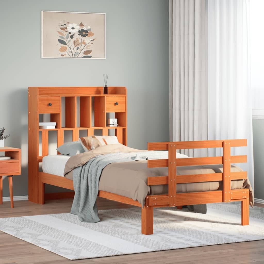 Maison Exclusive - Massivholzbett mit Regal ohne Matratze Wachsbraun 75x190 cm