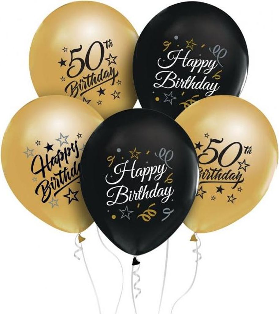 50. Geburtstag schwarz gold 5 Luftballons Produktbild 