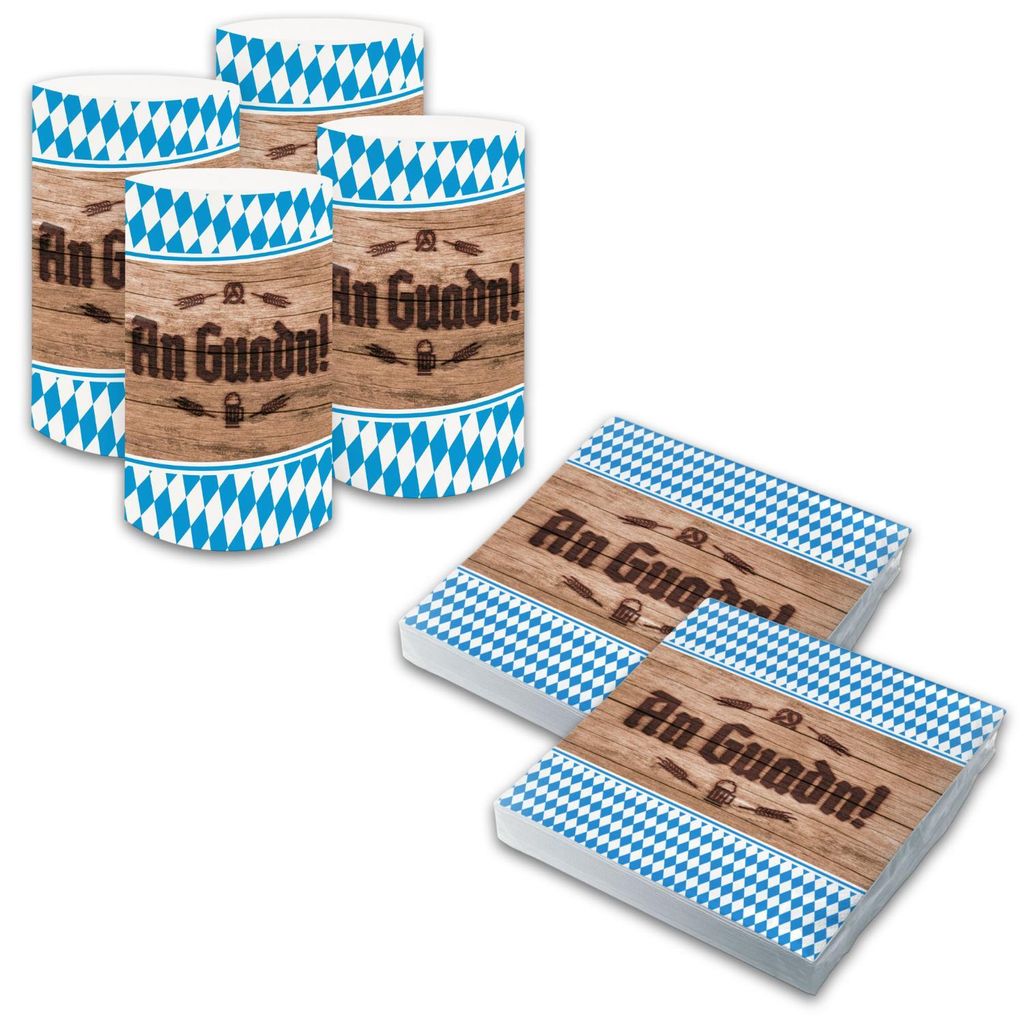 itenga 6x Windlicht + 40x Servietten - Bayrisch Schee dass'd do bist / An Guadn
